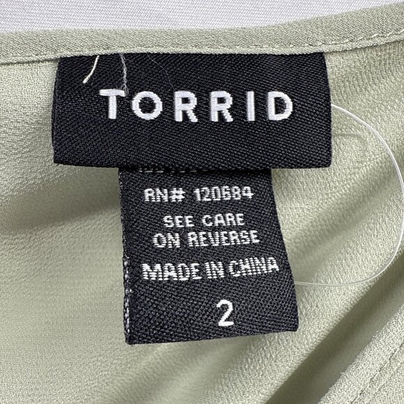 Torrid Women's Top Size 2X Green White Embroidered Chiffon Button PinTuck Light - Picture 3 of 6